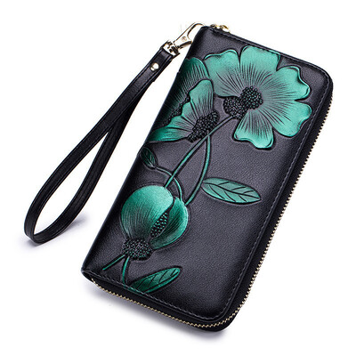 Flower Ženski novčanik od prave kože Ženski dugi novčanik Ženski Carteira Lady Clutch Torbica za novac Novčanica Cartera Mujer Portomonee