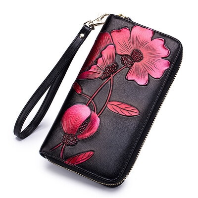 Flower Ženski novčanik od prave kože Ženski dugi novčanik Ženski Carteira Lady Clutch Torbica za novac Novčanica Cartera Mujer Portomonee