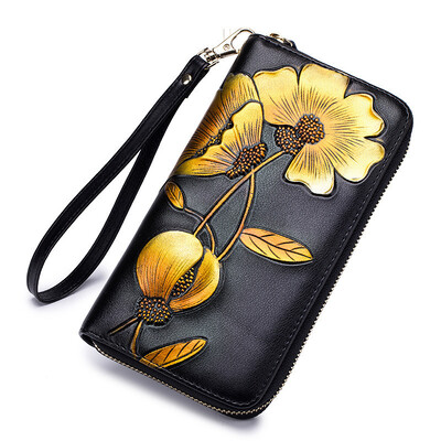 Flower Ženski novčanik od prave kože Ženski dugi novčanik Ženski Carteira Lady Clutch Torbica za novac Novčanica Cartera Mujer Portomonee