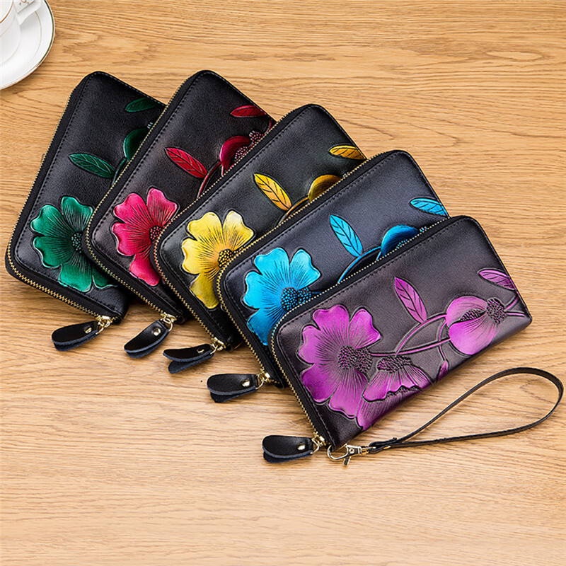 Flower Ženski novčanik od prave kože Ženski dugi novčanik Ženski Carteira Lady Clutch Torbica za novac Novčanica Cartera Mujer Portomonee