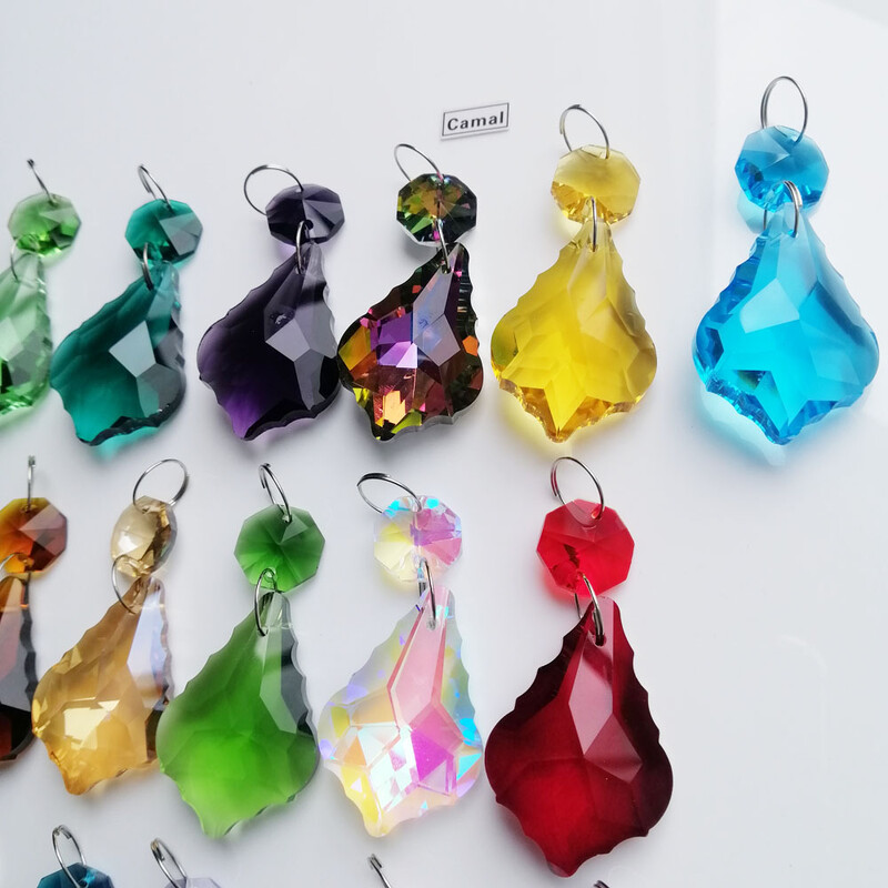 Camal 2 DB füzér 38mm K9 kristály juharlevél prizma függő króm gyűrű nyolcszögletű gyöngy Napfogó lámpa világító csillár alkatrészek