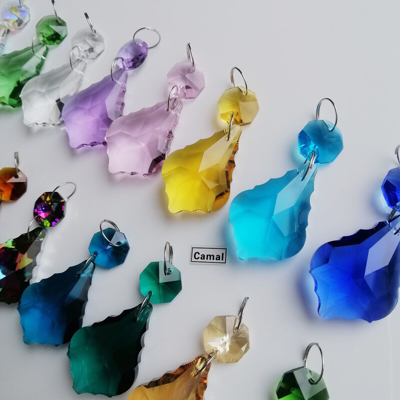 Camal 2 DB füzér 38mm K9 kristály juharlevél prizma függő króm gyűrű nyolcszögletű gyöngy Napfogó lámpa világító csillár alkatrészek