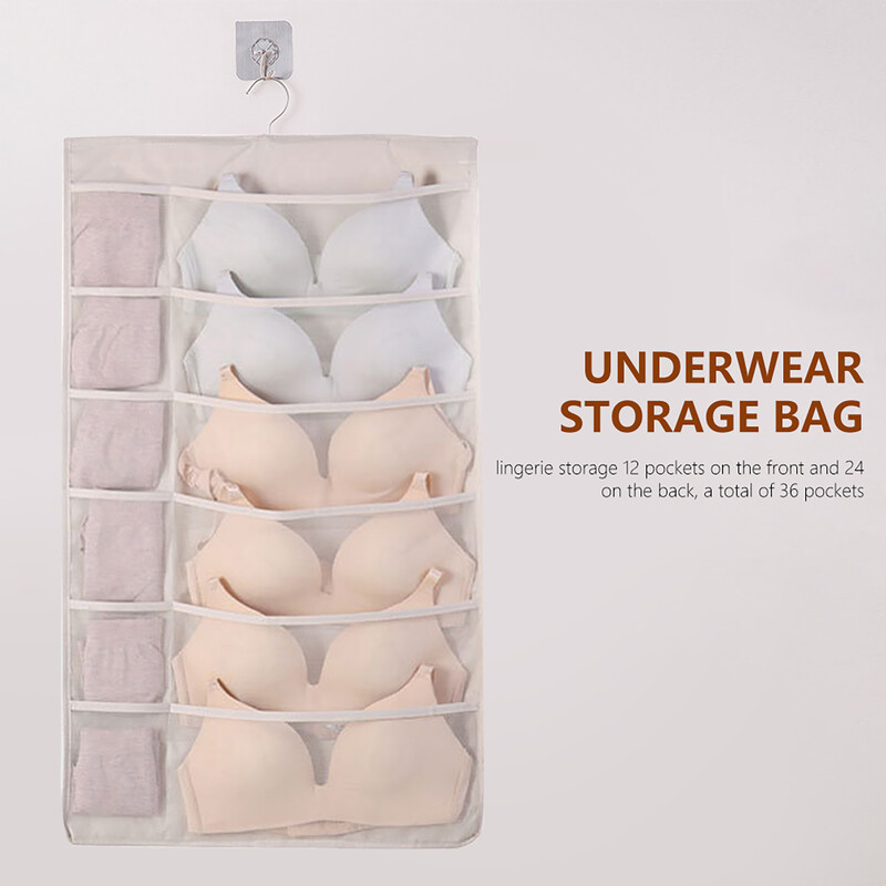 Divpusējs sienas plaukts Garderobes glabāšanas somas ar 36 kabatām Auduma skapis Apakšveļa Piekarināma organizatora soma ar rotējošu metāla pakaramo