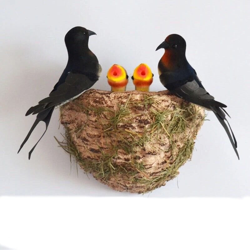 Bezdelīgas, putni, putnu ligzdas, putnu ligzdas, pavasara dekorācijas, mazās bezdelīgas, mīkstas dekorācijas, putni