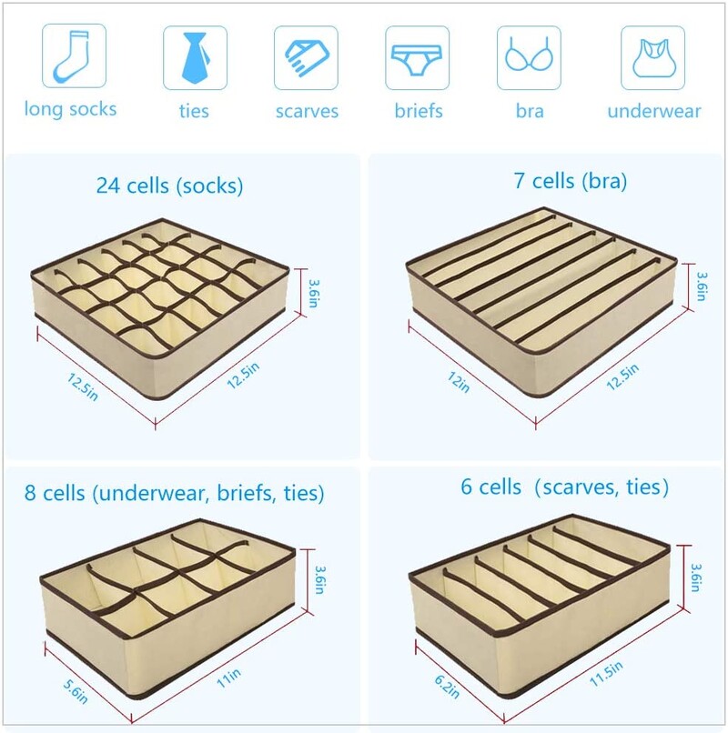 Organizator de lenjerie intimă, despărțitor sertar, dulap pliabil, cutii de depozitare pentru haine, cravate de lenjerie, șosete, pachet de 4
