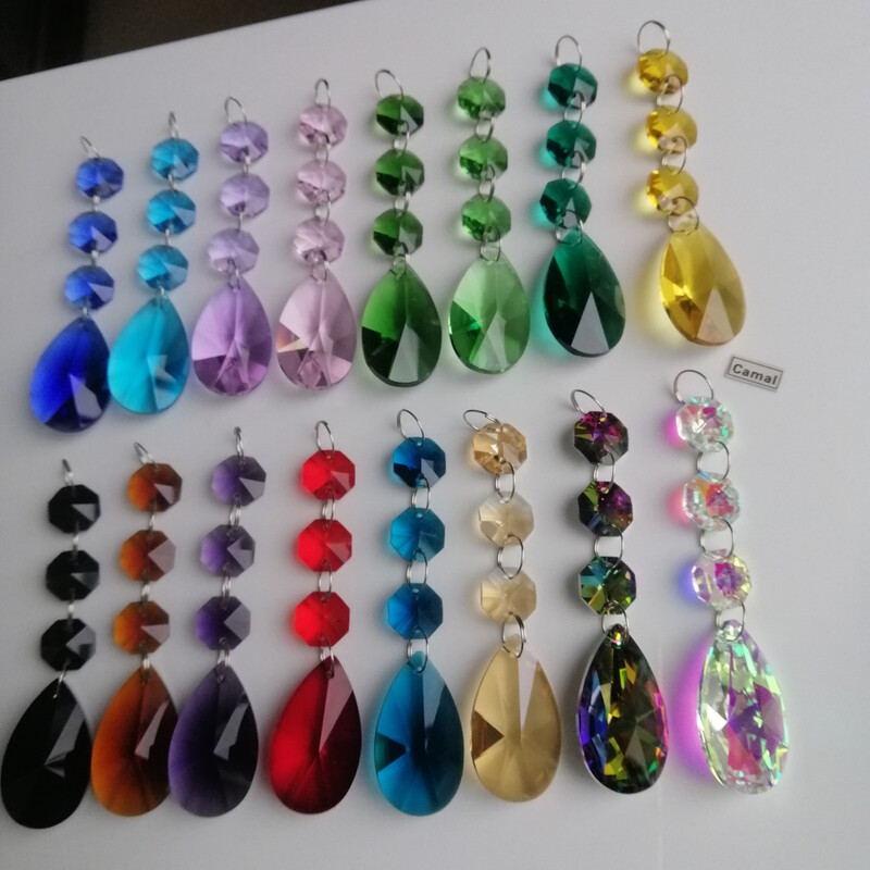 Camal 2vnt 38mm kriaušės formos krištolinis pakabukas prizmės aštuonkampis karoliukas girlianda SunCatcher sietynas pakabinamas vestuvių vakarėlio užuolaidų dekoras