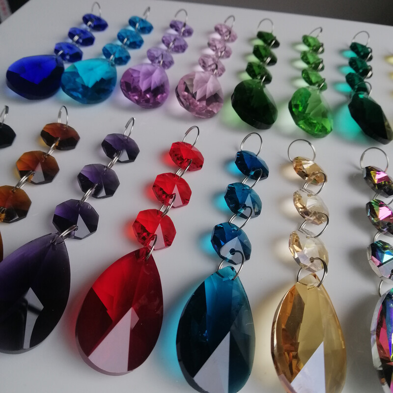 Camal 2vnt 38mm kriaušės formos krištolinis pakabukas prizmės aštuonkampis karoliukas girlianda SunCatcher sietynas pakabinamas vestuvių vakarėlio užuolaidų dekoras