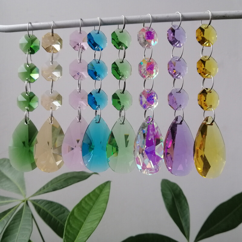 Camal 2vnt 38mm kriaušės formos krištolinis pakabukas prizmės aštuonkampis karoliukas girlianda SunCatcher sietynas pakabinamas vestuvių vakarėlio užuolaidų dekoras