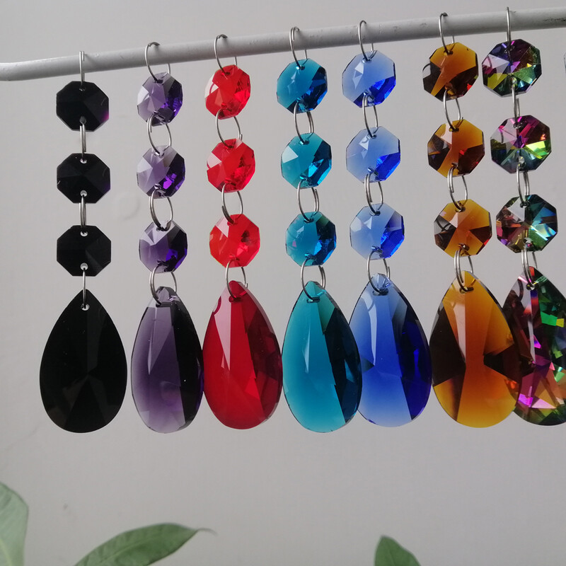 Camal 2vnt 38mm kriaušės formos krištolinis pakabukas prizmės aštuonkampis karoliukas girlianda SunCatcher sietynas pakabinamas vestuvių vakarėlio užuolaidų dekoras