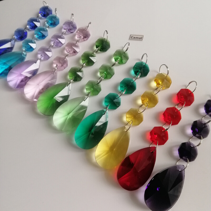 Camal 2vnt 38mm kriaušės formos krištolinis pakabukas prizmės aštuonkampis karoliukas girlianda SunCatcher sietynas pakabinamas vestuvių vakarėlio užuolaidų dekoras