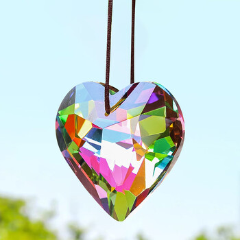 45MM лазерно рязане 3D Love Heart Faceted Prism Glass Crystal Rainbow Streamer Sun Catcher Висящ полилей Лампа Части за завеси