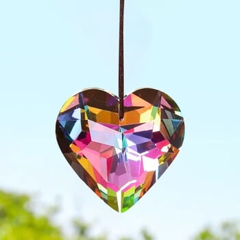 45MM лазерно рязане 3D Love Heart Faceted Prism Glass Crystal Rainbow Streamer Sun Catcher Висящ полилей Лампа Части за завеси