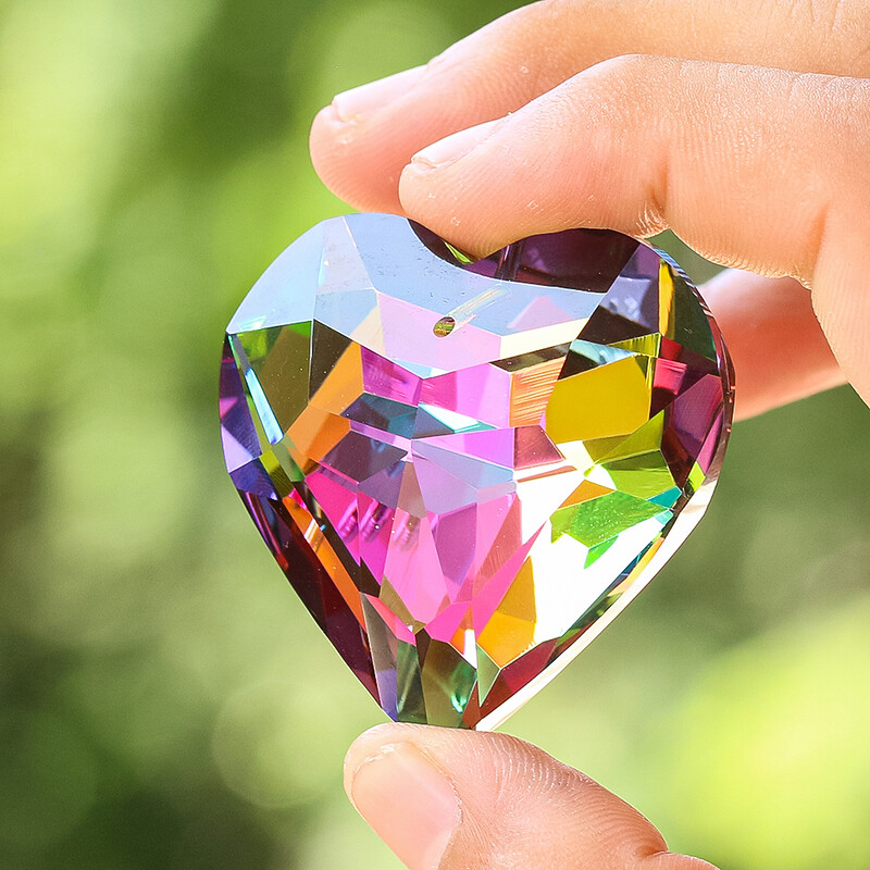 45 mm lazeriu pjovimo 3D meilės širdelės briaunuotos prizmės stiklo krištolinis vaivorykštinis srautinis saulės gaudytojas kabanti sietynas lempos užuolaidų dalys