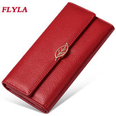 Új licsi mintás valódi bőr pénztárca nőknek, hosszú bőr levelű női pénztárca