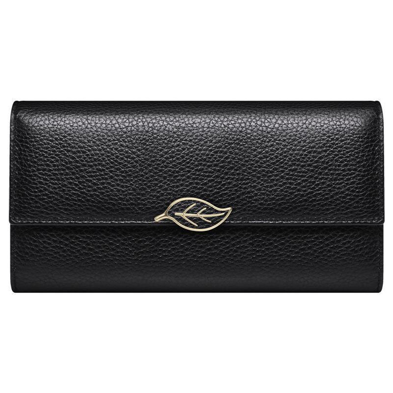 Új licsi mintás valódi bőr pénztárca nőknek, hosszú bőr levelű női pénztárca