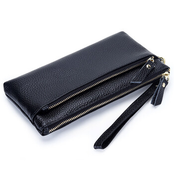 Γυναικείο πορτοφόλι Wristlet Clutch Γνήσιο δερμάτινο Clutch Κινητό τηλέφωνο Smartphone Μακρύ πορτοφόλι Vintage πορτοφόλι Travel Διπλό φερμουάρ Wristlets