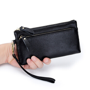 Γυναικείο πορτοφόλι Wristlet Clutch Γνήσιο δερμάτινο Clutch Κινητό τηλέφωνο Smartphone Μακρύ πορτοφόλι Vintage πορτοφόλι Travel Διπλό φερμουάρ Wristlets