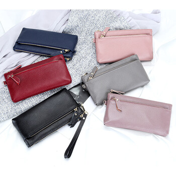 Γυναικείο πορτοφόλι Wristlet Clutch Γνήσιο δερμάτινο Clutch Κινητό τηλέφωνο Smartphone Μακρύ πορτοφόλι Vintage πορτοφόλι Travel Διπλό φερμουάρ Wristlets