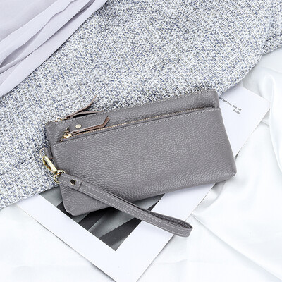 Poșetă pentru femei, poșetă din piele naturală, telefon mobil, smartphone, portofel lung, poșetă vintage, pentru călătorie, cu fermoar dublu