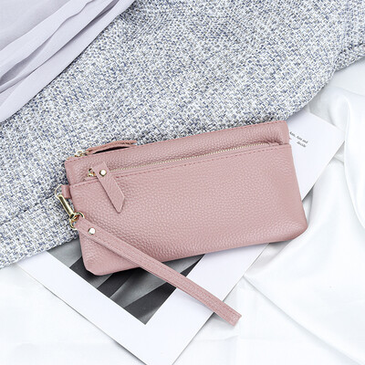 Poșetă pentru femei, poșetă din piele naturală, telefon mobil, smartphone, portofel lung, poșetă vintage, pentru călătorie, cu fermoar dublu