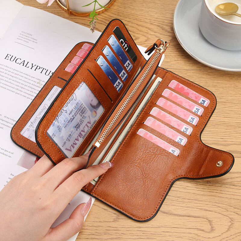 Ženski dugi novčanik, držač za kartice od pu kože, veliki kapacitet, torbica s patentnim zatvaračem, torbica za novčiće, organizator s više kartica, torbica za mobitel