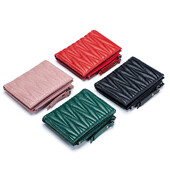 Γνήσιο δερμάτινο κοντό πορτοφόλι από γνήσιο δέρμα προβάτου, πολυτελές, καπιτονέ για γυναίκες