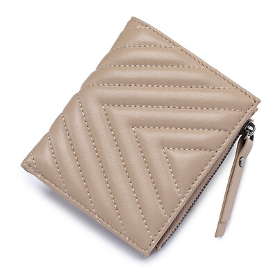 Γνήσιο δερμάτινο κοντό πορτοφόλι από γνήσιο δέρμα προβάτου, πολυτελές, καπιτονέ για γυναίκες