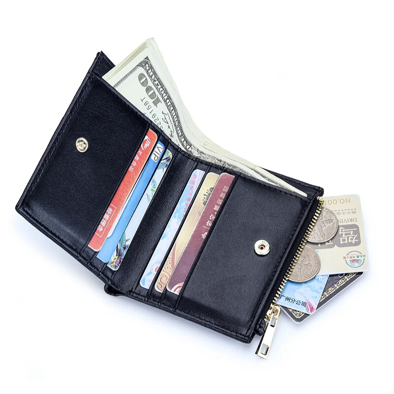 Ženski novčanik od prave kože, visokokvalitetna ovčja koža, mali dvostruki džepni novčanik s patentnim zatvaračem, torbica s patentnim zatvaračem, kratki novčanik