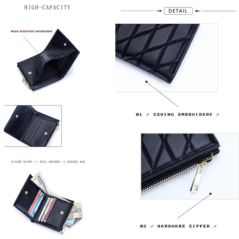 Ženski novčanik od prave kože, visokokvalitetna ovčja koža, mali dvostruki džepni novčanik s patentnim zatvaračem, torbica s patentnim zatvaračem, kratki novčanik