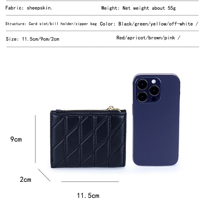 Ženski novčanik od prave kože, visokokvalitetna ovčja koža, mali dvostruki džepni novčanik s patentnim zatvaračem, torbica s patentnim zatvaračem, kratki novčanik