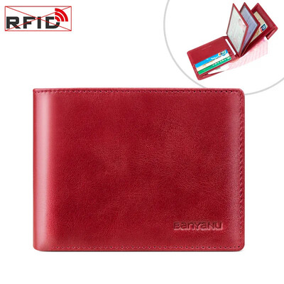 Ženski novčanik od prave kože Mali muški držač RFID kartice Futrola za vozačku dozvolu Crveni novčanik Luksuzni kratki tanki crni novčanici za žene