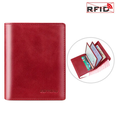 Ženski novčanik od prave kože Mali muški držač RFID kartice Futrola za vozačku dozvolu Crveni novčanik Luksuzni kratki tanki crni novčanici za žene
