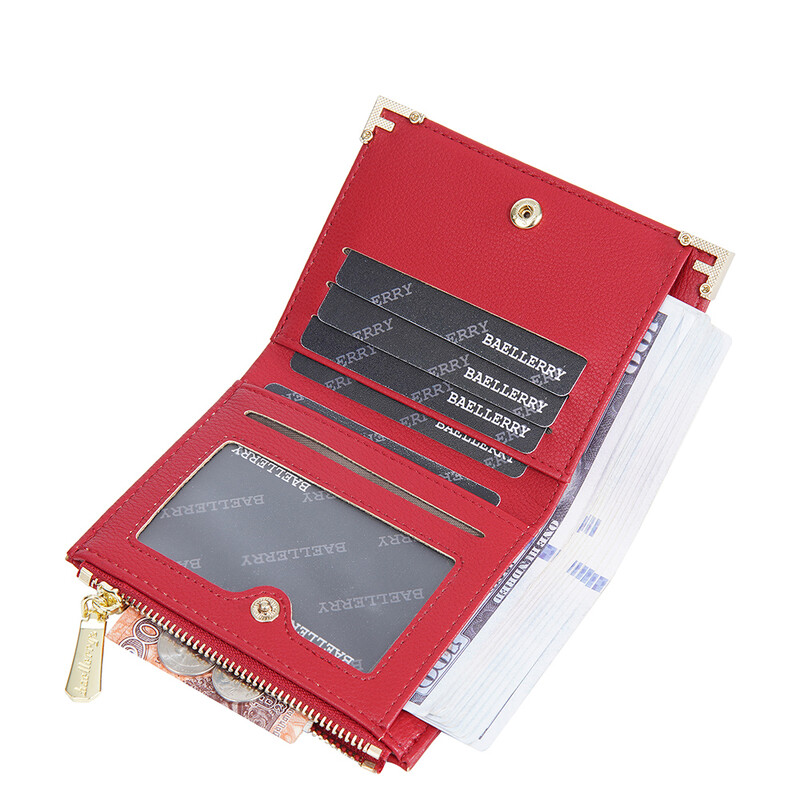 Kratki novčanici od PU kože za žene, mala torbica za kartice, prijenosna kratka torbica za novčiće s patentnim zatvaračem Crveni prljavo bijeli ženski mini novčanik
