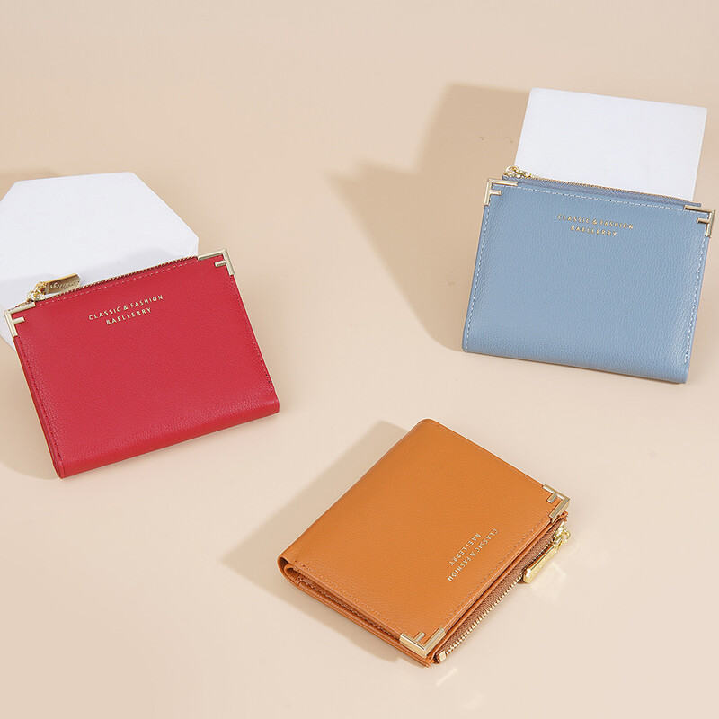 Kratki novčanici od PU kože za žene, mala torbica za kartice, prijenosna kratka torbica za novčiće s patentnim zatvaračem Crveni prljavo bijeli ženski mini novčanik