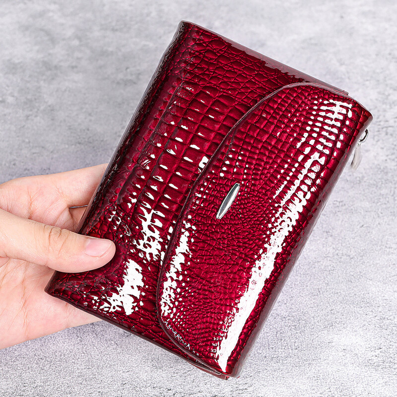 Madinga prabangi moteriška piniginė su užsegimu piniginė skirta kreditinei kortelei, vakarinės sankabos, skirtos moteriškos lyties atstovėms, moteriškoms piniginėms Odinės raudonos juodos spalvos