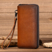 Retro valódi bőr hosszú pénztárca készpénzes telefon több kártyatartó cipzáros pénztárca hölgyeknek női férfiak női bőr pénztárca Vintage