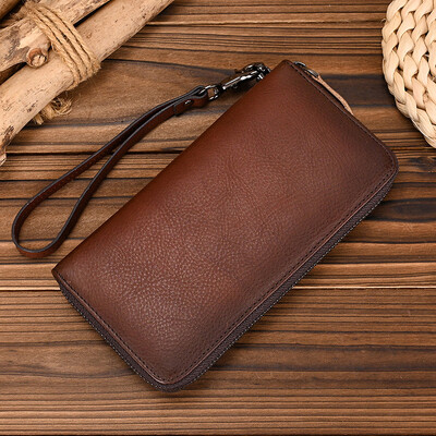 Retro valódi bőr hosszú pénztárca készpénzes telefon több kártyatartó cipzáros pénztárca hölgyeknek női férfiak női bőr pénztárca Vintage