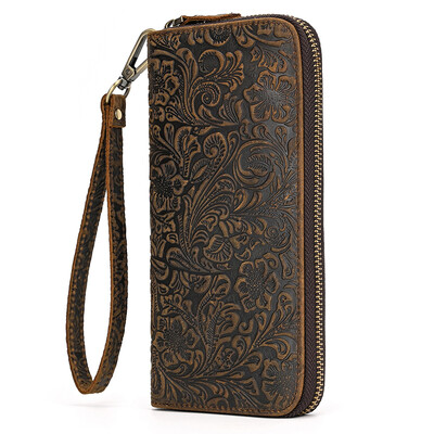 Retro valódi bőr hosszú pénztárca készpénzes telefon több kártyatartó cipzáros pénztárca hölgyeknek női férfiak női bőr pénztárca Vintage