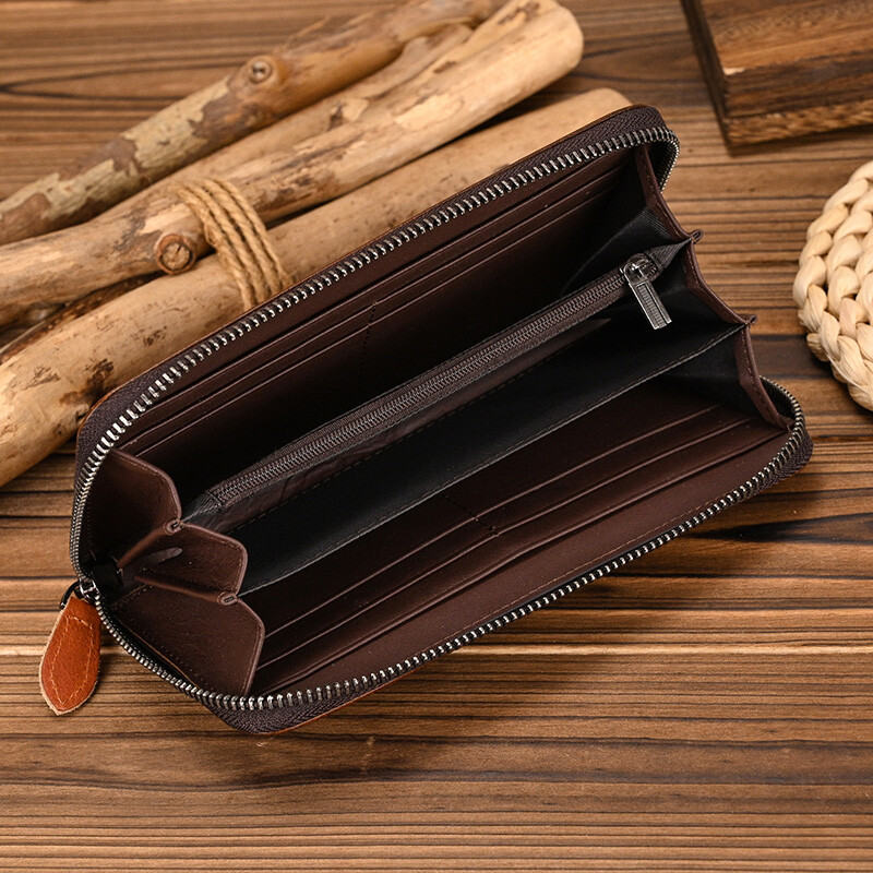 Retro valódi bőr hosszú pénztárca készpénzes telefon több kártyatartó cipzáros pénztárca hölgyeknek női férfiak női bőr pénztárca Vintage