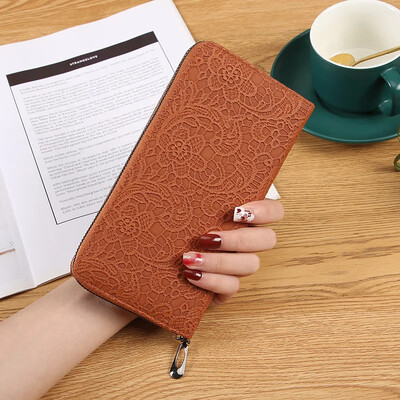 Portofel de femei din piele PU Poșetă mare de mână cu fermoar din piele în jurul portofelelor de mână card de afaceri husă portofel pentru telefon