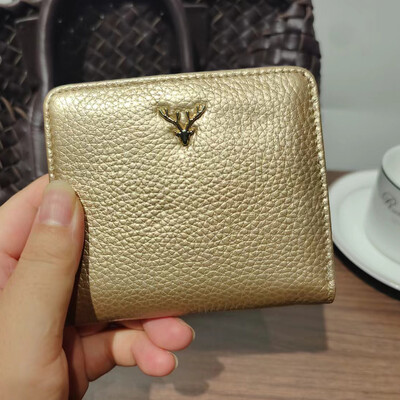 Ženske torbice od kravlje kože Kratki tanki mali novčanik Chic božićni jelenski gumbi Ženski novčanik Držač kartica od prave kože Novčanik Novčanik