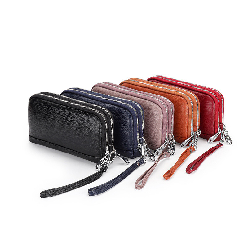 Značkové dámske peňaženky z pravej kože, dlhá peňaženka na zips, veľká kapacita, dámska spojková kabelka, luxusná hovädzia kožená kabelka, kabelka na telefón