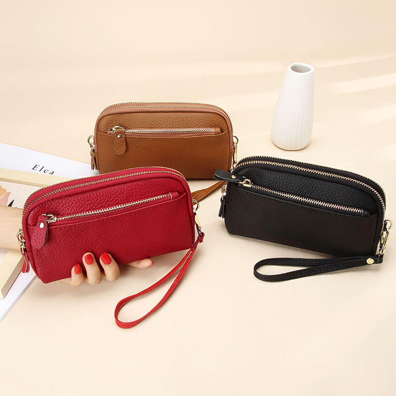 Ehtsast nahast naiste topelttõmblukuga rahakott 2024, uus naiste sidur-kott Lehmanahast käevõrukott Mündikott Moodsad mobiiltelefonide kotid