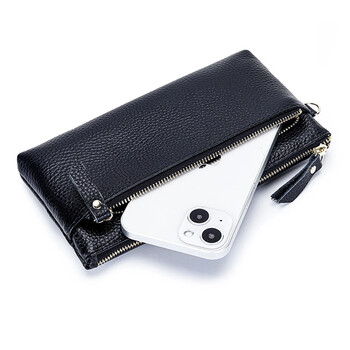 Wristlet Clutch Портфейл Портмоне Мека кожена дълга чанта за китка с няколко джоба Преносима чанта за монети за мобилен телефон за жени с каишка за китка