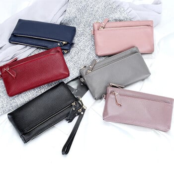 Wristlet Clutch Портфейл Портмоне Мека кожена дълга чанта за китка с няколко джоба Преносима чанта за монети за мобилен телефон за жени с каишка за китка