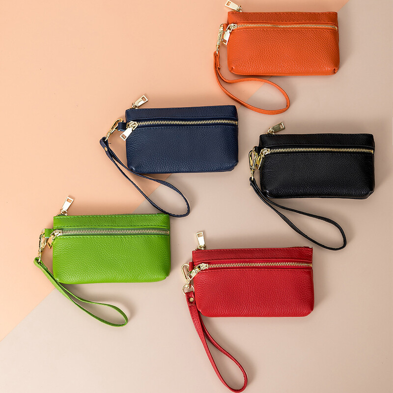 A018 Stil cu fermoar Femei Curea de mână Geanta de prindere Articole mici de zi cu zi Portofel de călătorie Moda Damă Primul Strat Poșete din piele de vacă