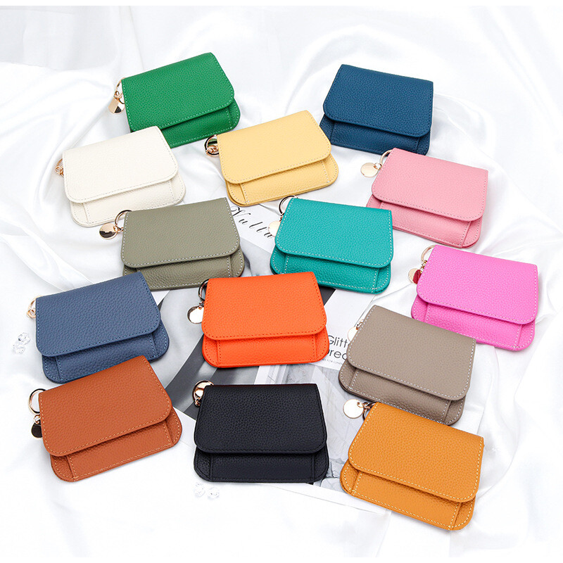 X2218 Trapéz Eredeti Első rétegű tehénbőr Mini Hasp érmetáska Női pénztárca Kis hátsó cipzáras Kártya zseb Kulcstartó Pénztárca