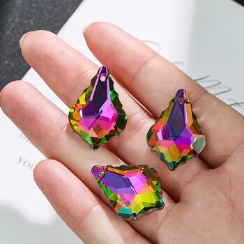 5PC 38mm Streamer Rainbow Maple Leaf Faceted Prism Glass Crystal Chandelier Garland Curtain Parts Aurora Suncatcher Jewelry Beads