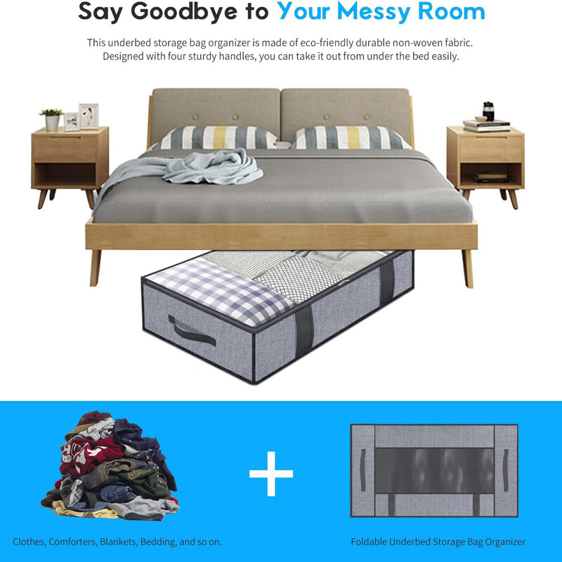 2 db ágy alatti paplan tároló táska huzattal összecsukható, ágyneműs játékokhoz használható 4 megerősített fogantyúval