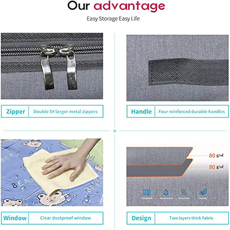 2 db ágy alatti paplan tároló táska huzattal összecsukható, ágyneműs játékokhoz használható 4 megerősített fogantyúval